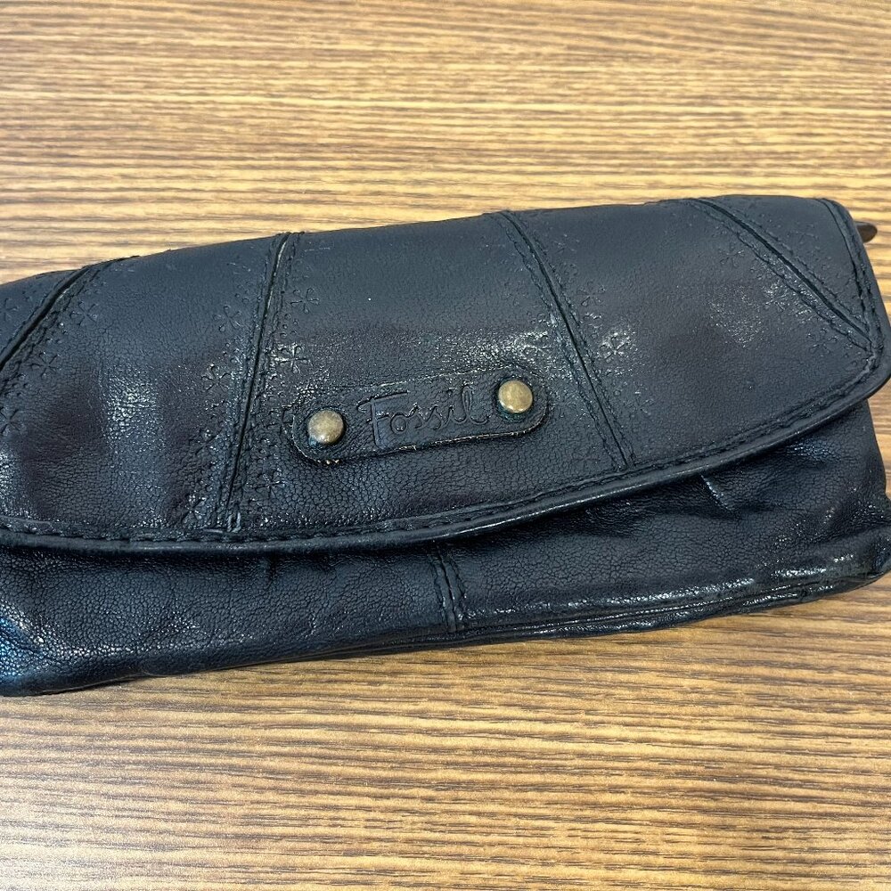 Vintage Fossil Women's Black Soft Leather Clutch Wallet